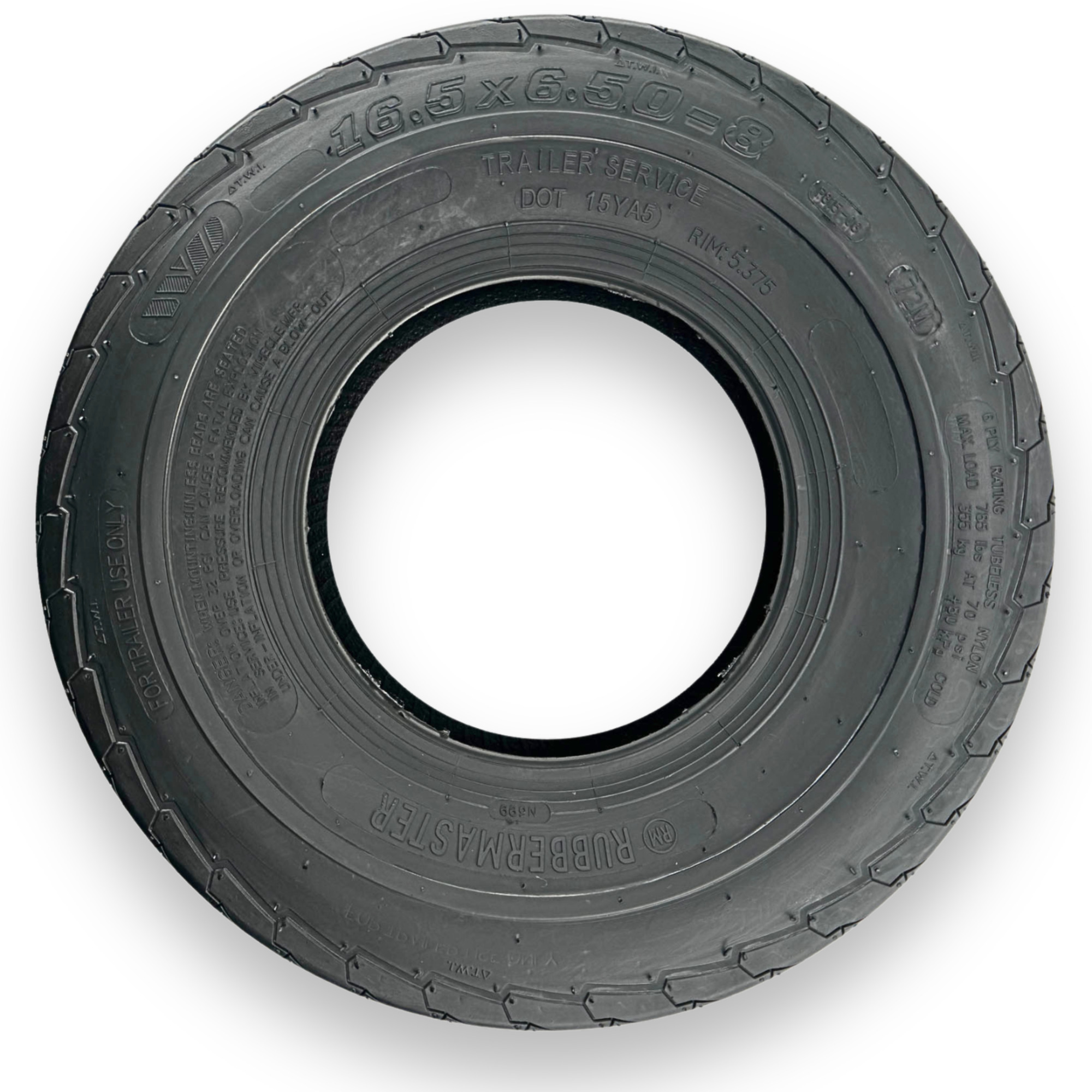 RubberMaster, High Speed Trailer Tire 6 Ply 16.5x6.5-8 Tire Diameter 16.34 in, Model# 488992